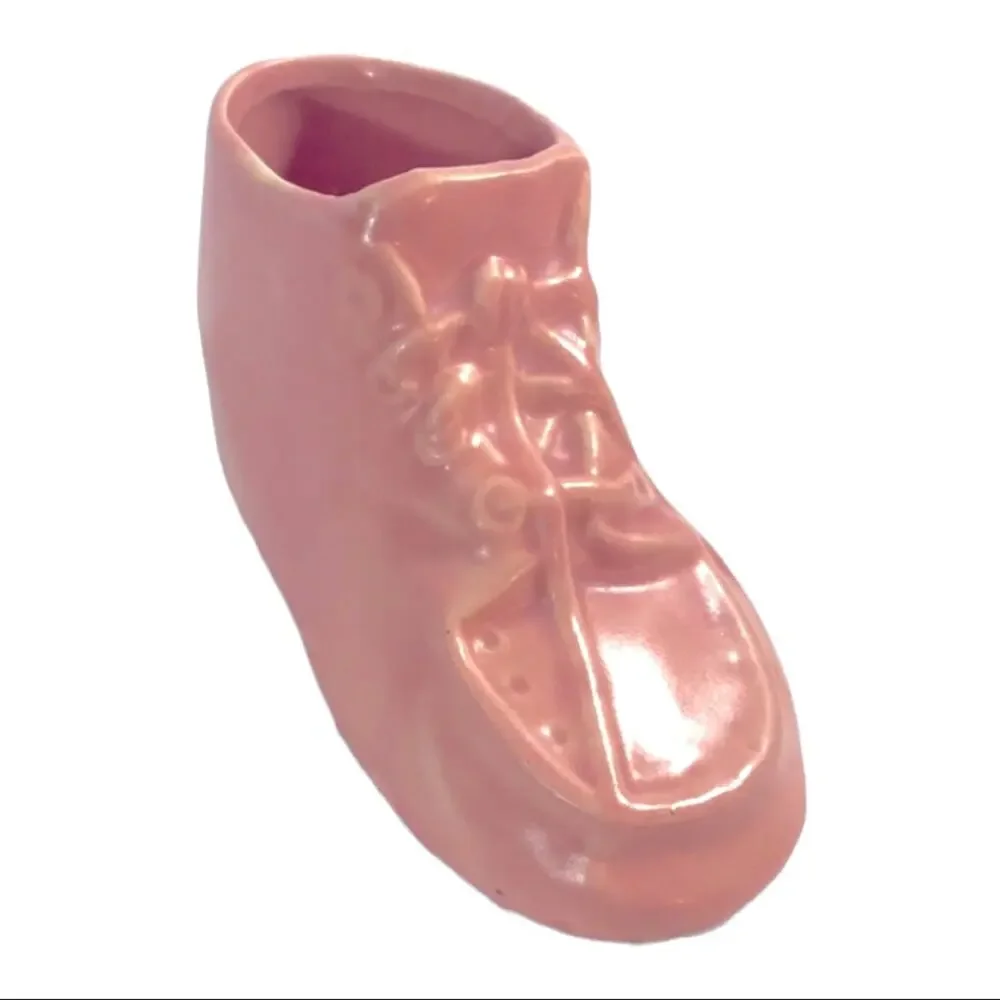 Pink VTG 40-50sCollectable Baby Bootie Vase/Planter/Storage BABY SHOWER DECOR - Picture 10 of 11